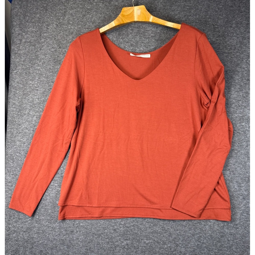 Peruvian Connection Rust Orange V Neck Long Sleeve Top Womens Size L Blouse Chic
